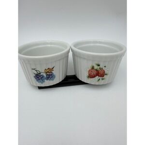 BIA Cordon Bleu Ramekins Set of‎ 2 Fruit Pattern Porcelain 3" EUC